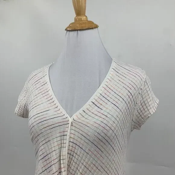 Maeve Shirt Womens XS White Multi Rainbow Stripe Leila Faux Wrap Anthropologie - Picture 3 of 13